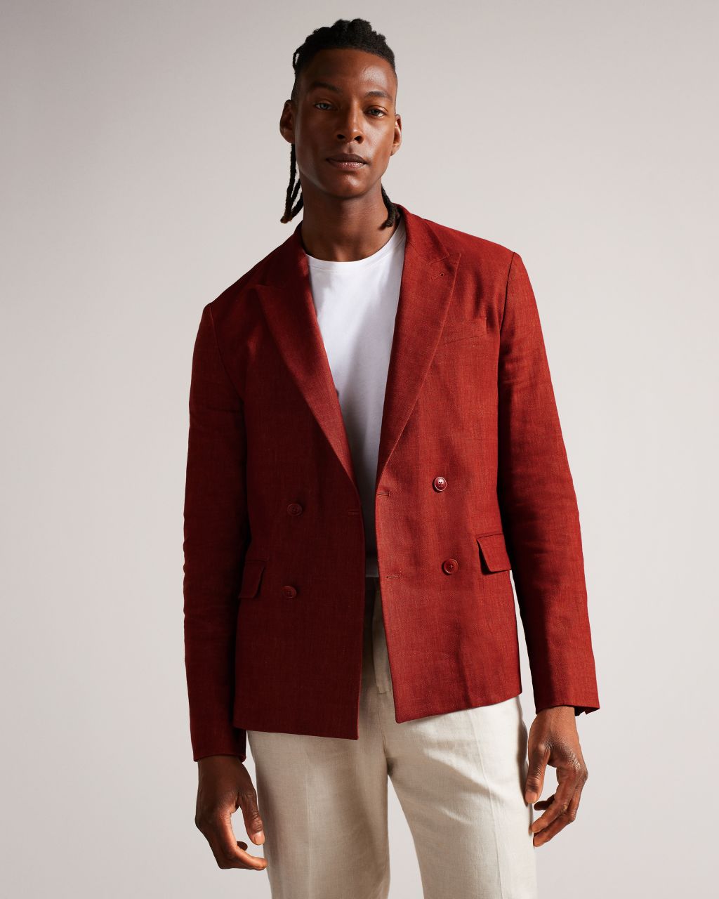 Ted Baker Men's Wool Linen Mix Blazer in Burnt Red, Shutton